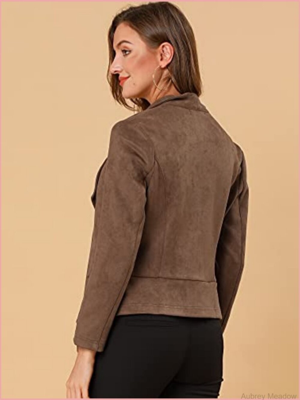 Faux Suede Open Front Cardigan Jacket with Drape Collar - Picture 5 of 7
